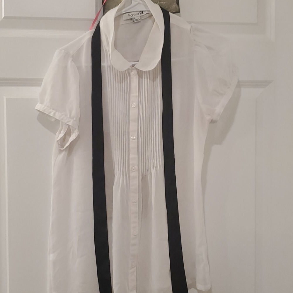 Forever 21 White Blouse with Black Bow